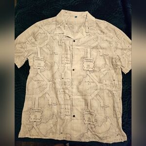 Dungeons And Dragons Map Print Button-Up Shirt